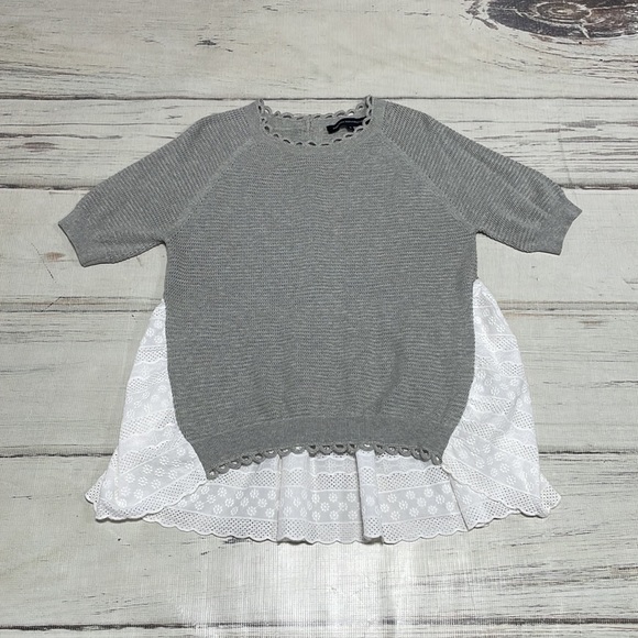 French Connection Sweater Open Knit White Lace Short Sleeves Size Medium - Picture 9 of 12